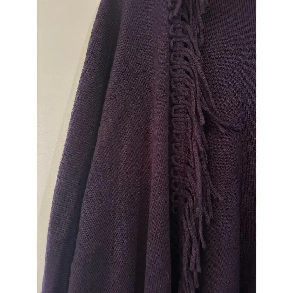 COLDWATER CREEK Knit Shawl Womens Dark Purple Fringe Sweater Wrap One Size